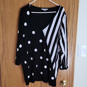 Chic Black and White Polka Dot and Stripe Women's Jersey Top
